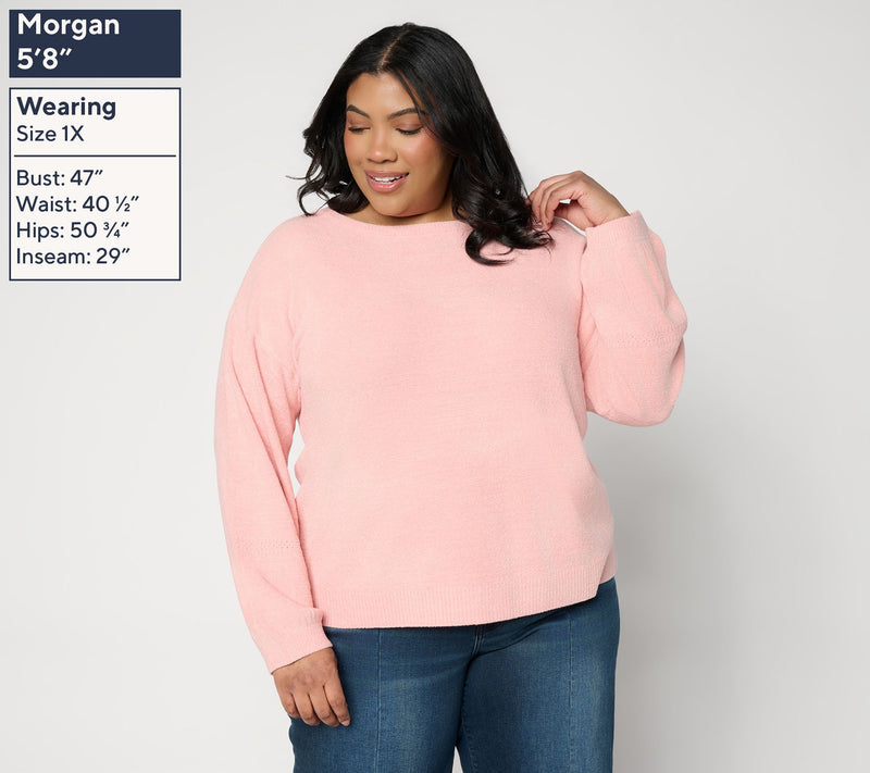 Barefoot Dreams CozyChic Ultra Lite Placed Stitch Boatneck Pullover — View 6