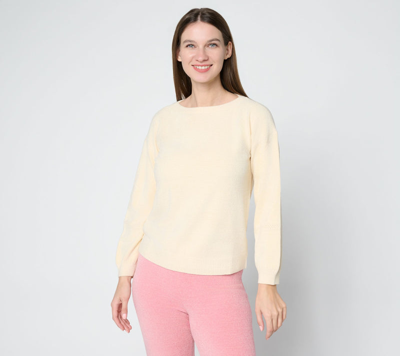 Barefoot Dreams CozyChic Ultra Lite Placed Stitch Boatneck Pullover — View 3