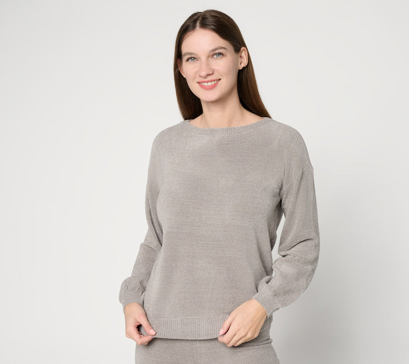 Barefoot Dreams CozyChic Ultra Lite Placed Stitch Boatneck Pullover — View 17