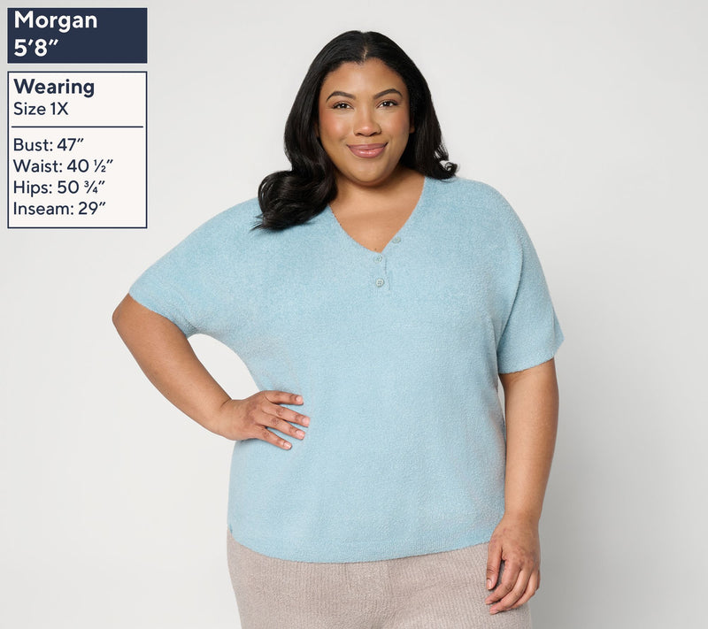 Barefoot Dreams CozyChic Lite Short Sleeve Dolman Henley — View 2