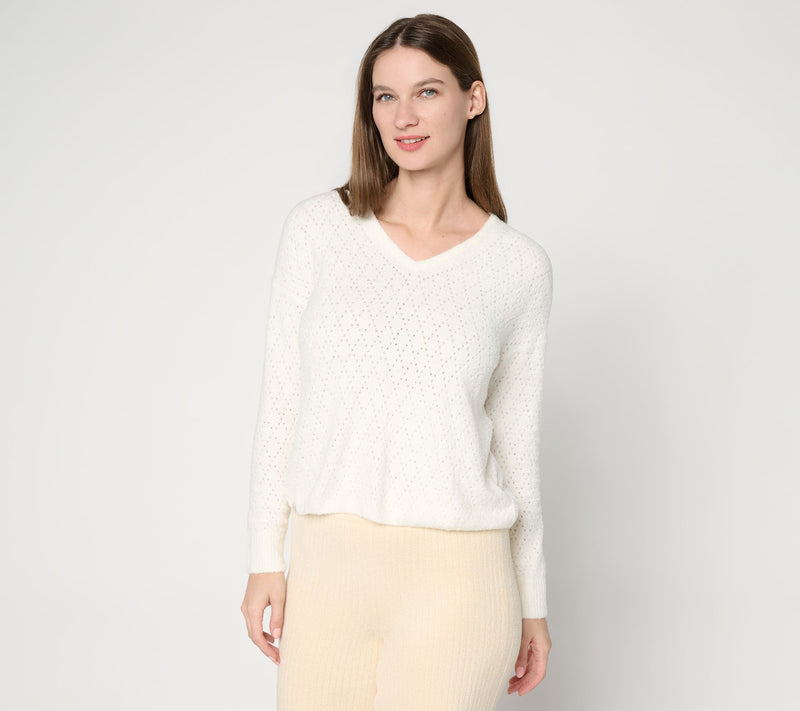Barefoot Dreams CozyChic Lite Diamond Pointelle Pullover — View 12