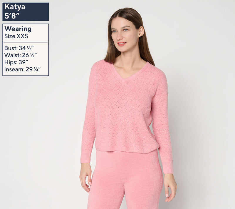 Barefoot Dreams CozyChic Lite Diamond Pointelle Pullover — View 5