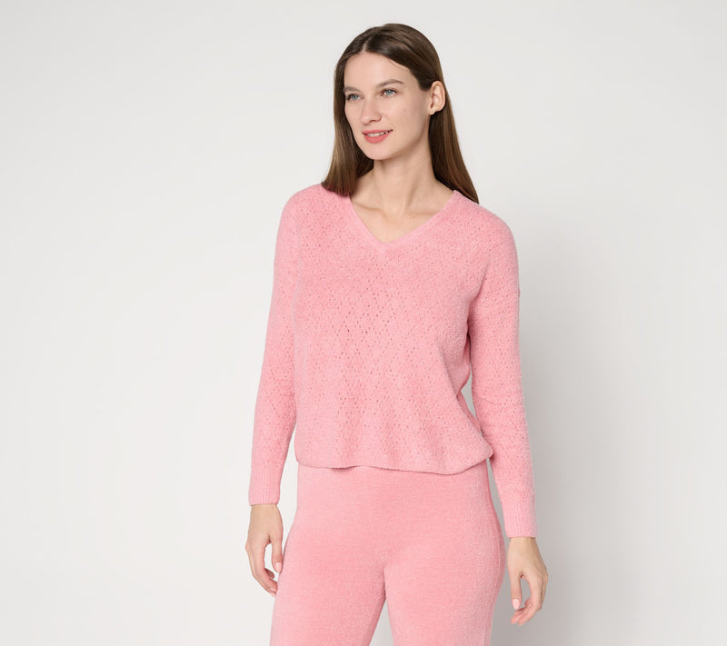 Barefoot Dreams CozyChic Lite Diamond Pointelle Pullover — View 13