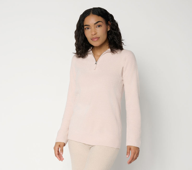 Barefoot Dreams CozyChic Ultra Lite Rib Pointelle Half Zip Tunic — View 12