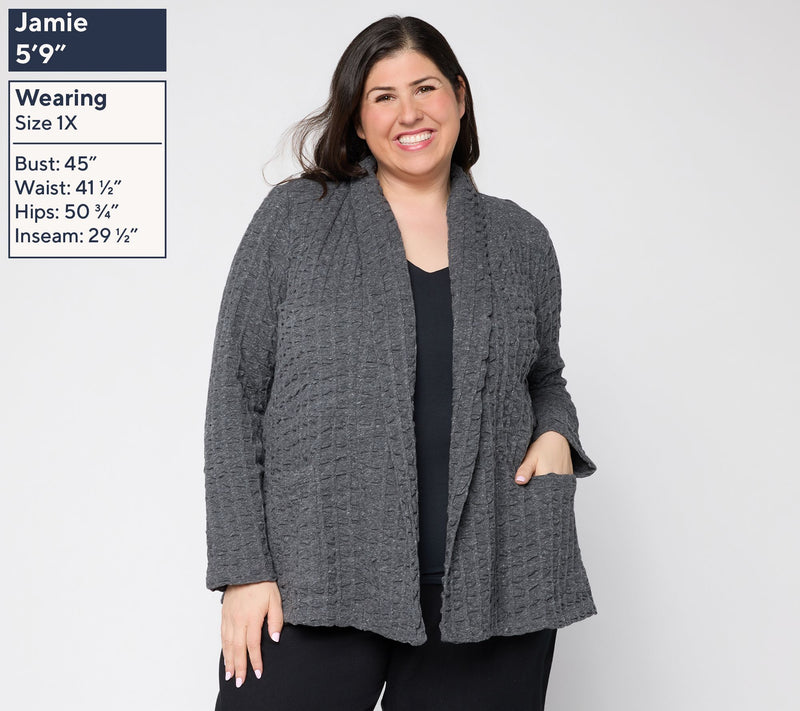 Women with Control Textured Knit Open Front Cardigan — View 2