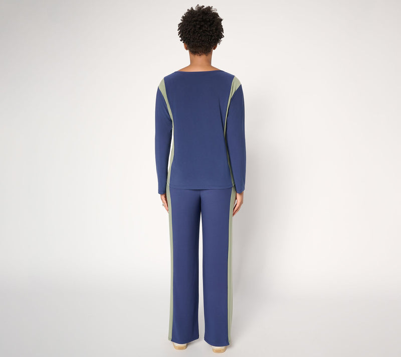 Women with Control Color Blocked La Roma Top and Bottom Set — View 4