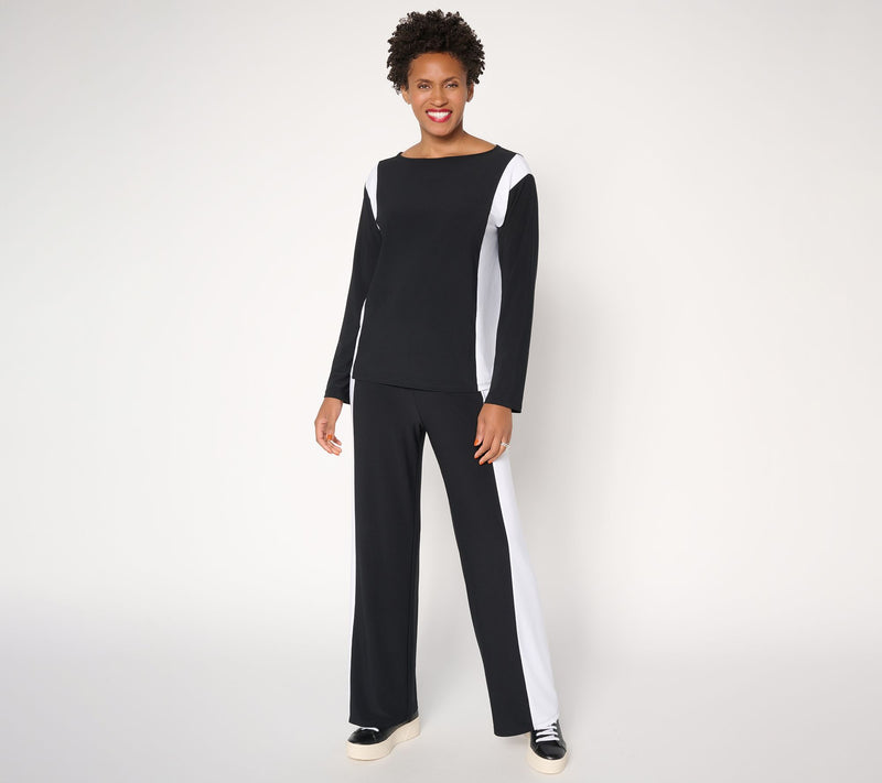 Women with Control Color Blocked La Roma Top and Bottom Set — View 9