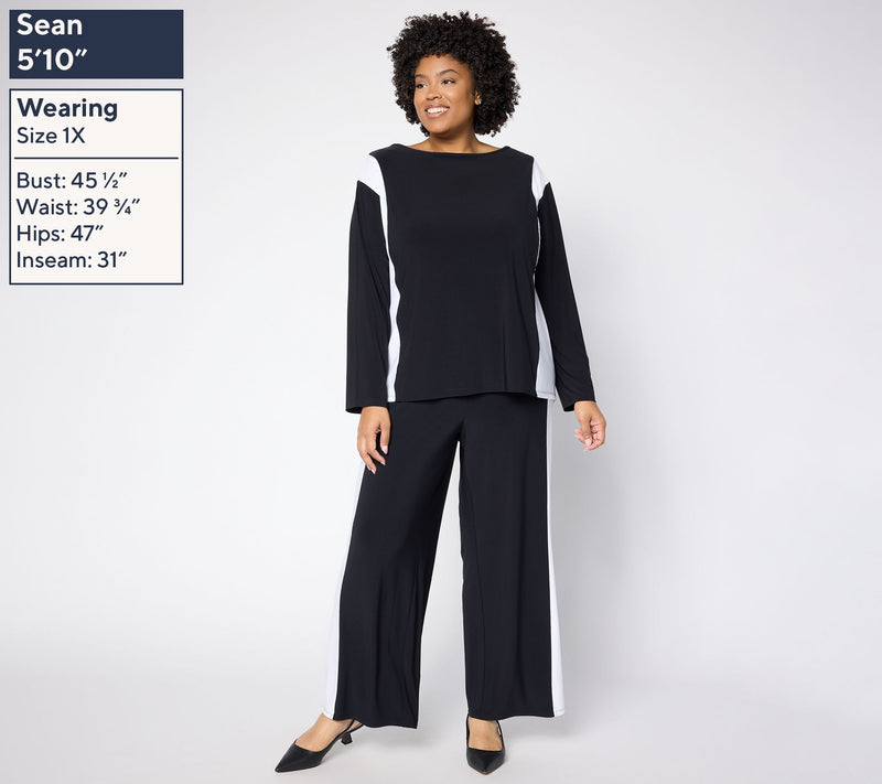 Women with Control Color Blocked La Roma Top and Bottom Set — View 2