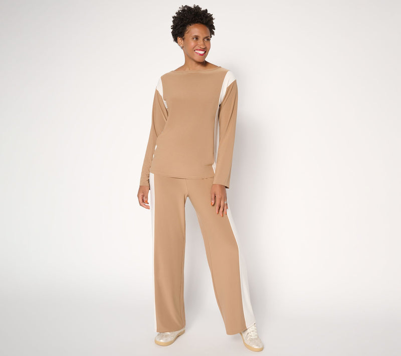 Women with Control Color Blocked La Roma Top and Bottom Set — View 11
