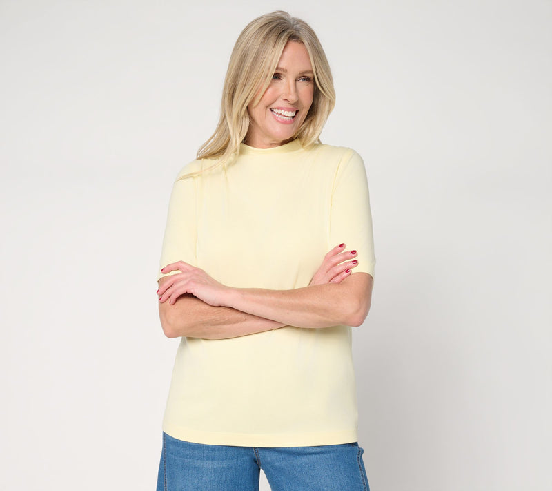 Peace Love World Shirred Shoulder Funnel Neck Tee — View 12
