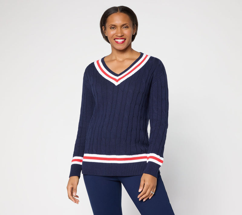 Joan Rivers Cable Knit V-Neck Sweater with Tipping — View 12