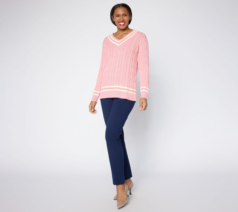 Joan Rivers Cable Knit V-Neck Sweater with Tipping — View 5