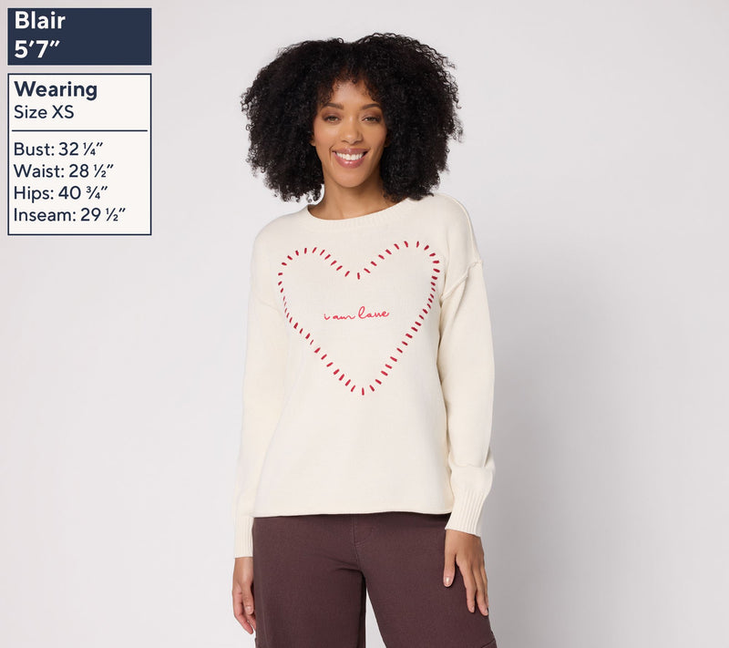 Peace Love World 100% Cotton Novelty Motif Sweater — View 3