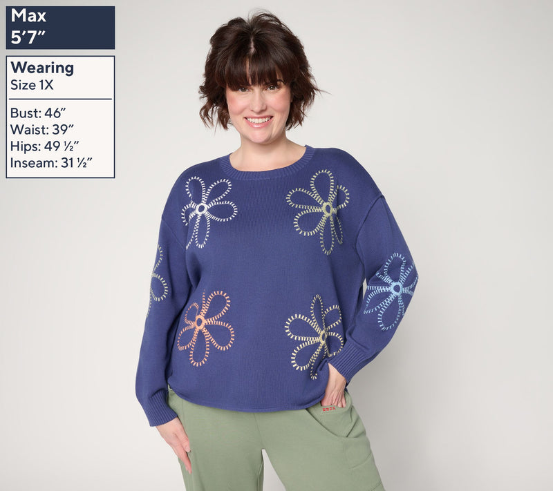 Peace Love World 100% Cotton Novelty Motif Sweater — View 2