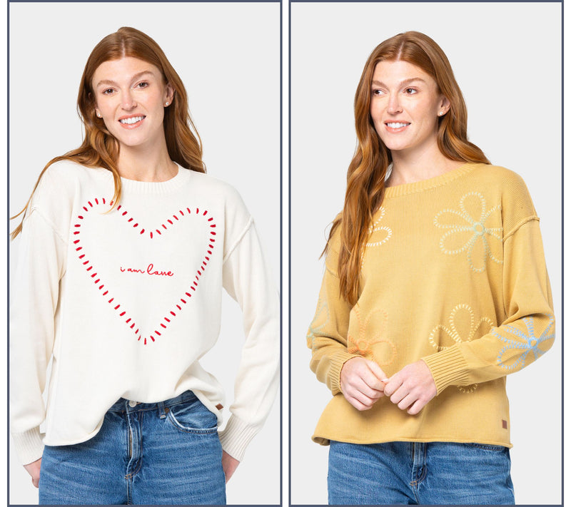 Peace Love World 100% Cotton Novelty Motif Sweater — View 7