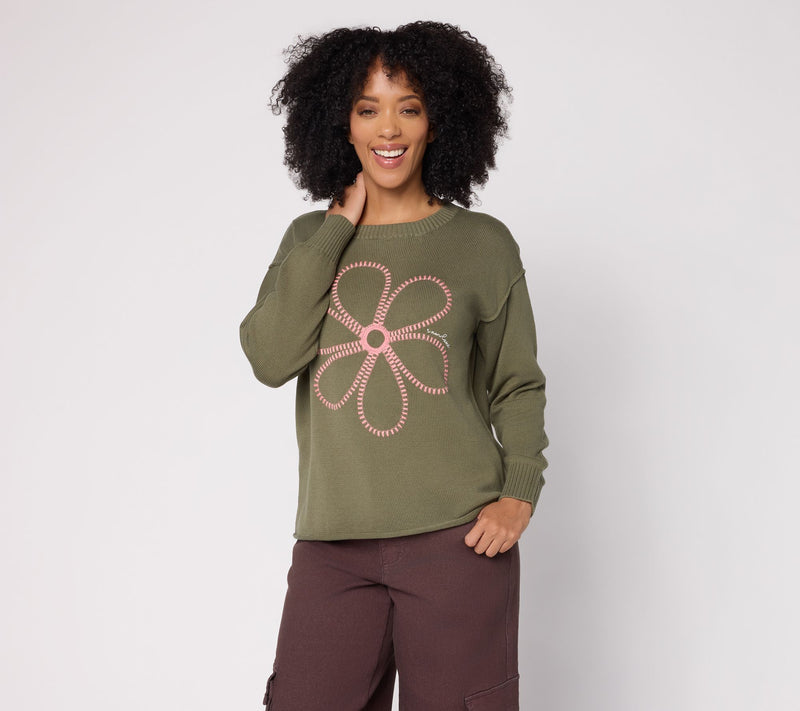 Peace Love World 100% Cotton Novelty Motif Sweater — View 15