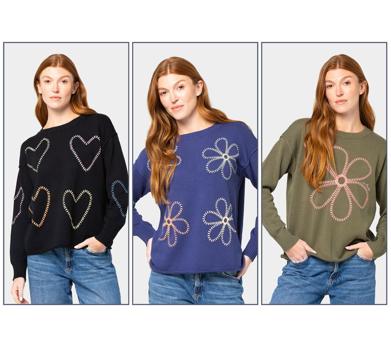 Peace Love World 100% Cotton Novelty Motif Sweater — View 8
