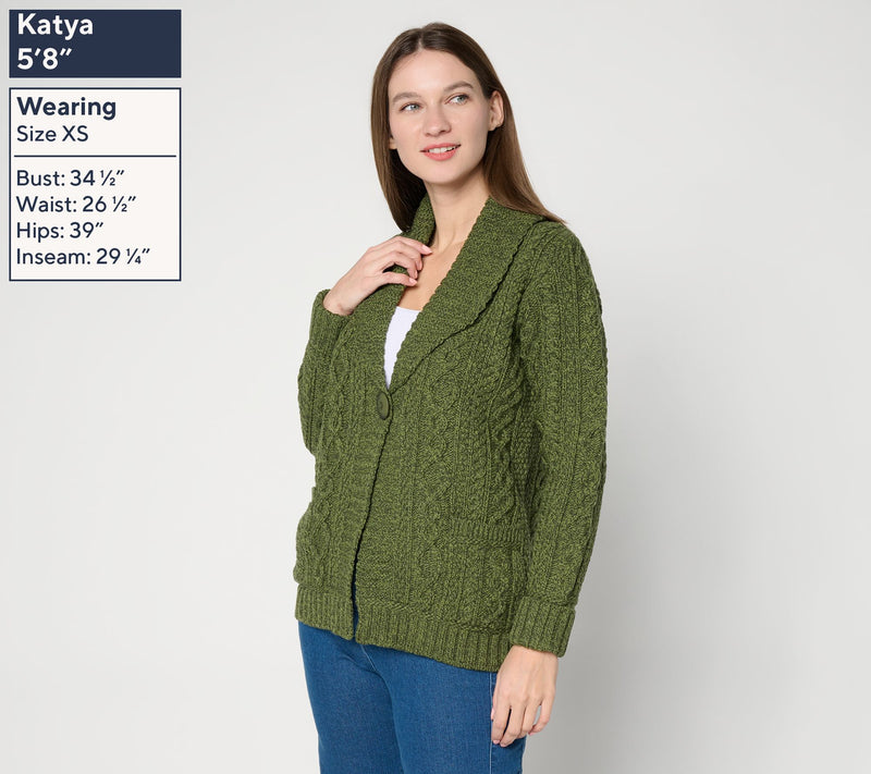 Aran Crafts Merino Wool One-Button Sweater Cardigan — View 12