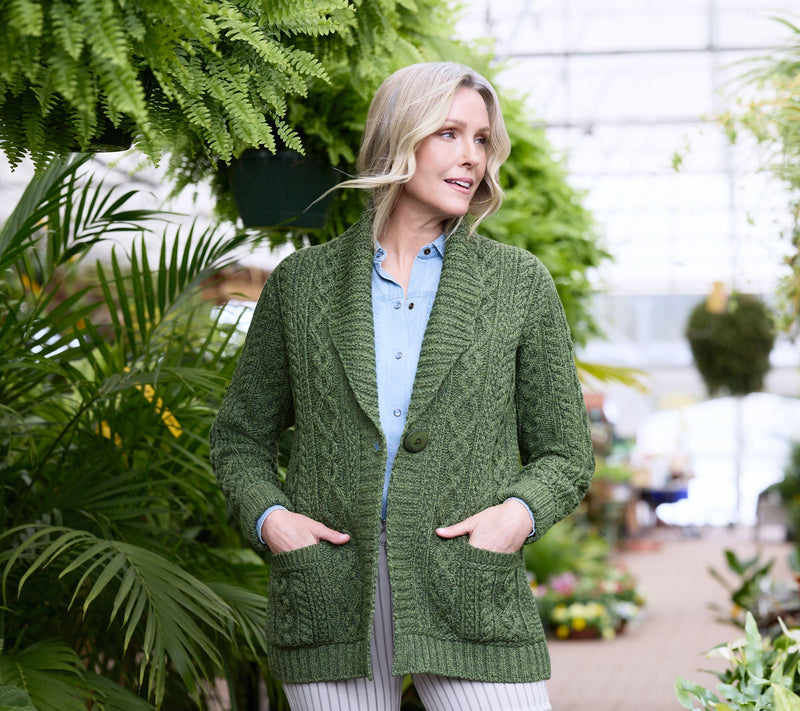 Aran Crafts Merino Wool One-Button Sweater Cardigan — View 17