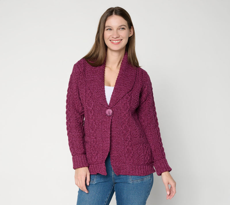 Aran Crafts Merino Wool One-Button Sweater Cardigan — View 9