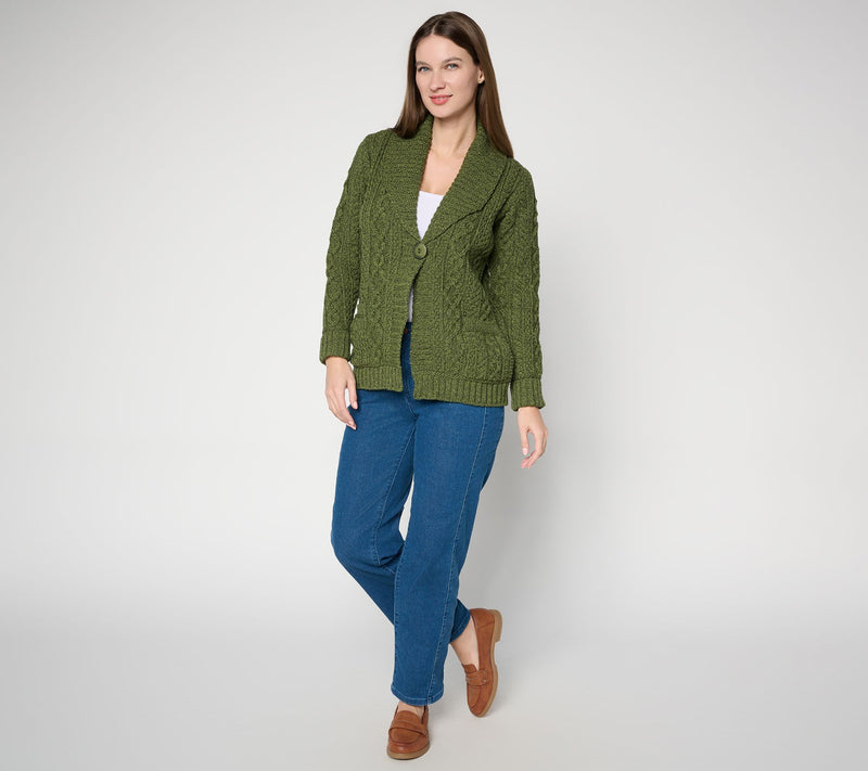 Aran Crafts Merino Wool One-Button Sweater Cardigan — View 14