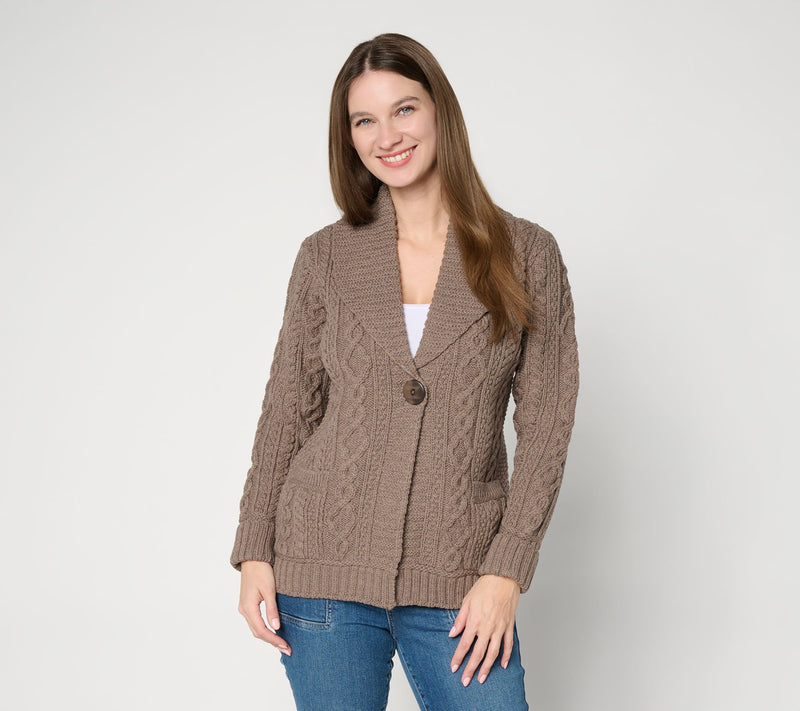 Aran Crafts Merino Wool One-Button Sweater Cardigan — View 5