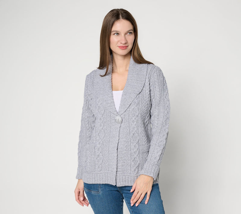 Aran Crafts Merino Wool One-Button Sweater Cardigan — View 7