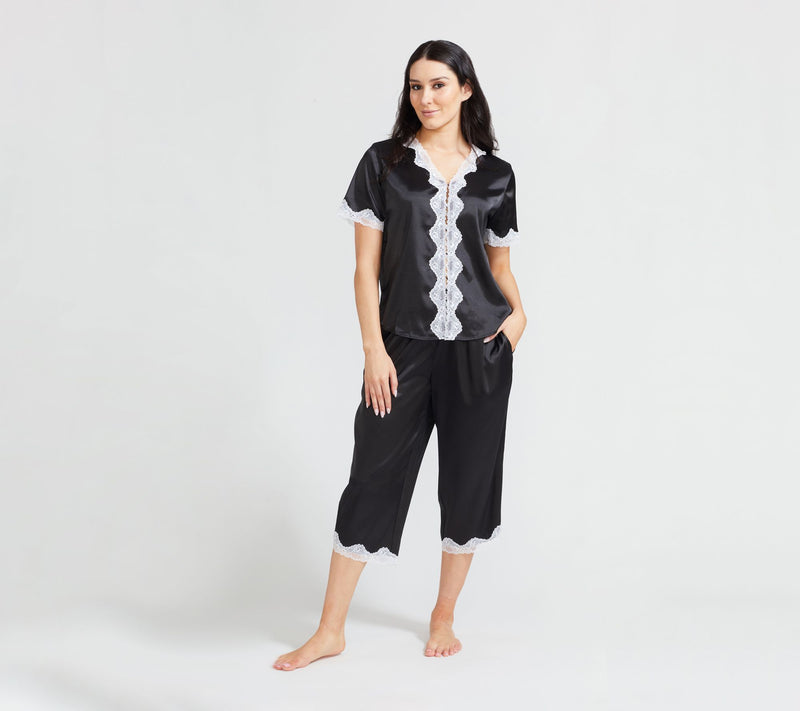 Randy Fenoli Sleepwear Satin Contrast Lace Trim Pajama Set — View 10
