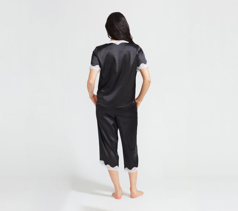 Randy Fenoli Sleepwear Satin Contrast Lace Trim Pajama Set — View 2