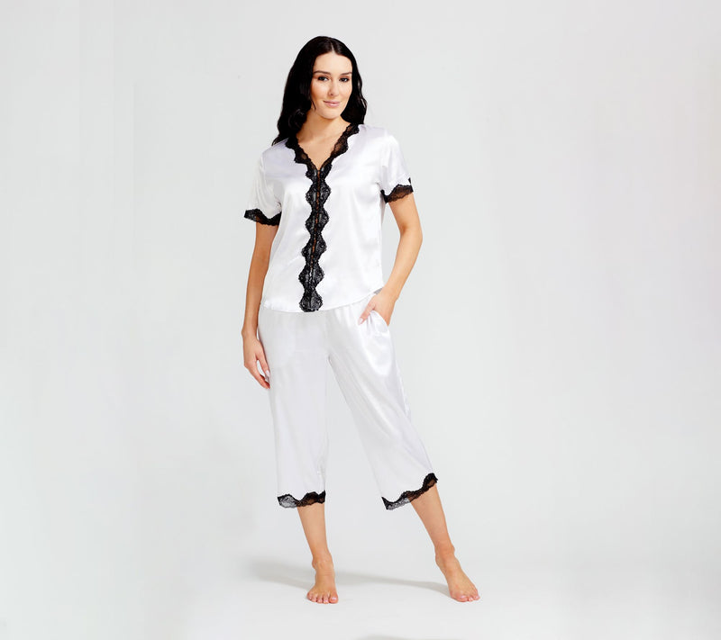 Randy Fenoli Sleepwear Satin Contrast Lace Trim Pajama Set — View 12