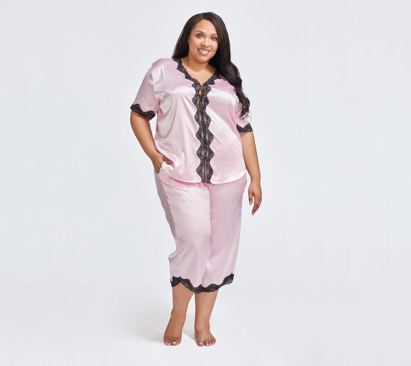 Randy Fenoli Sleepwear Satin Contrast Lace Trim Pajama Set — View 6