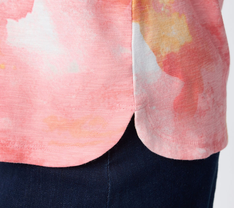 Denim & Co. Printed Texture Knit 3/4 Sleeve Rounded Hem Top — View 6