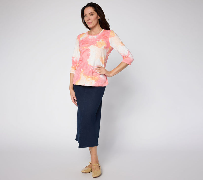 Denim & Co. Printed Texture Knit 3/4 Sleeve Rounded Hem Top — View 5