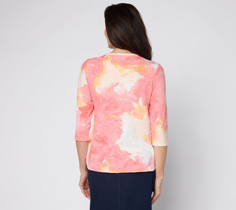 Denim & Co. Printed Texture Knit 3/4 Sleeve Rounded Hem Top — View 4
