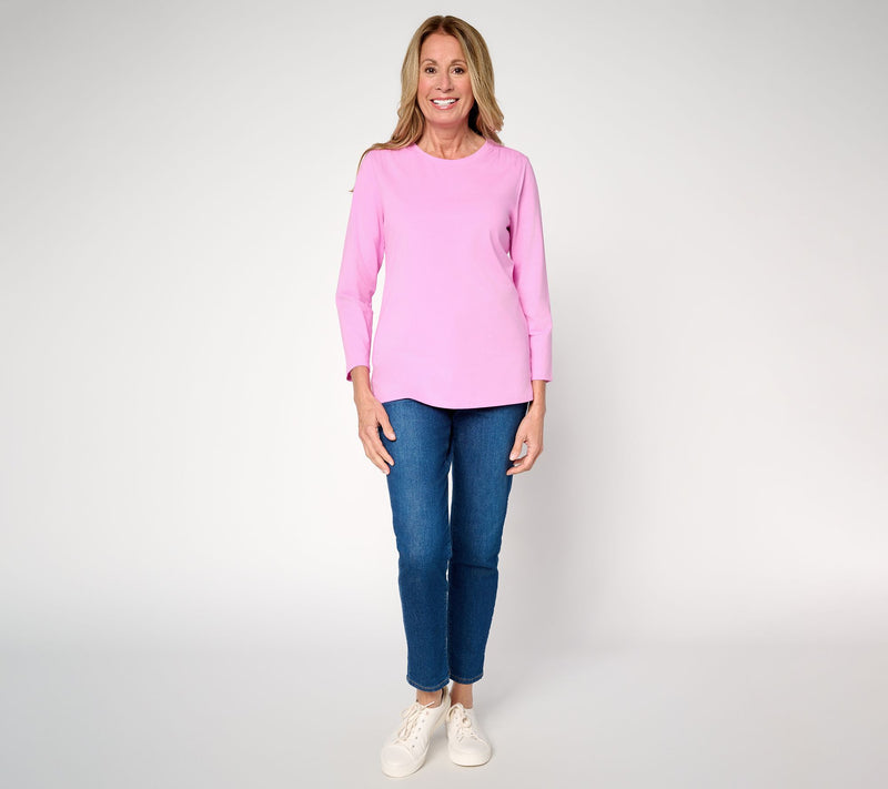 Denim & Co. Essentials Perfect Jersey Bracelet Sleeve Top w/ Ruching — View 5