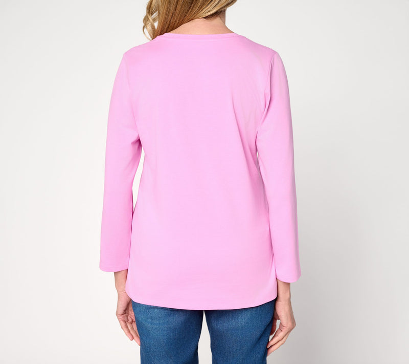 Denim & Co. Essentials Perfect Jersey Bracelet Sleeve Top w/ Ruching — View 4