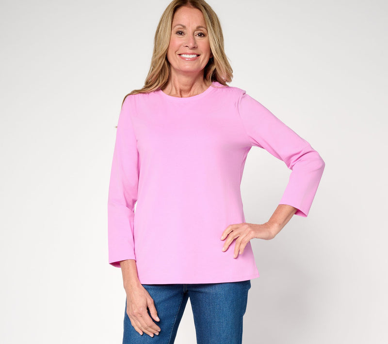 Denim & Co. Essentials Perfect Jersey Bracelet Sleeve Top w/ Ruching — View 13