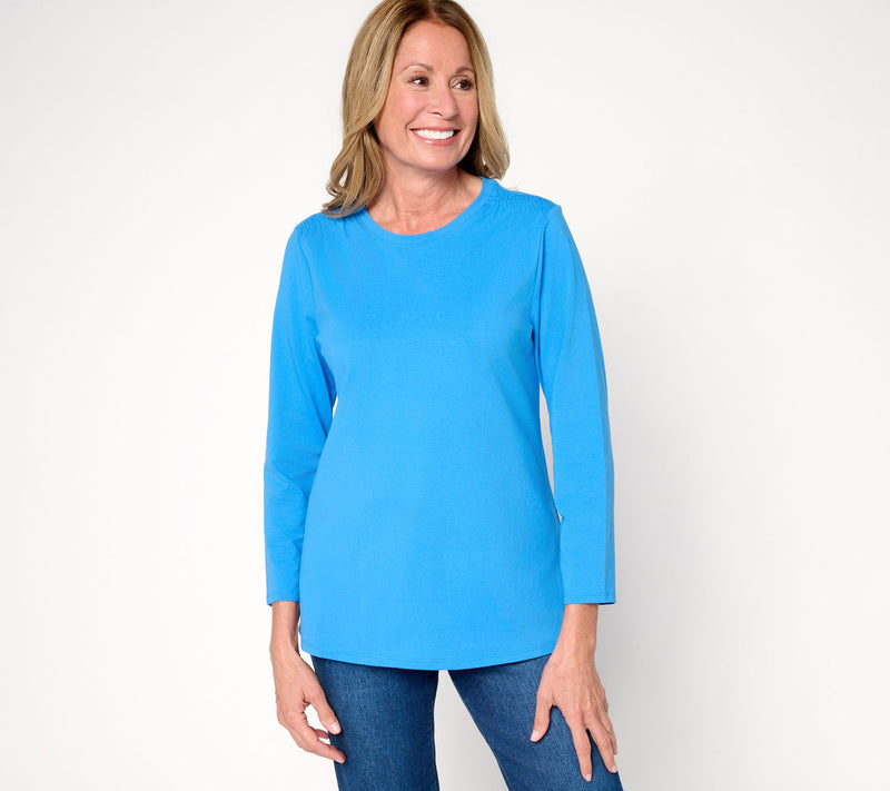 Denim & Co. Essentials Perfect Jersey Bracelet Sleeve Top w/ Ruching — View 14