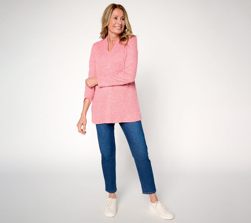 Denim & Co. Regular Drop Needle Rib Long Sleeve V-Neck Tunic — View 13