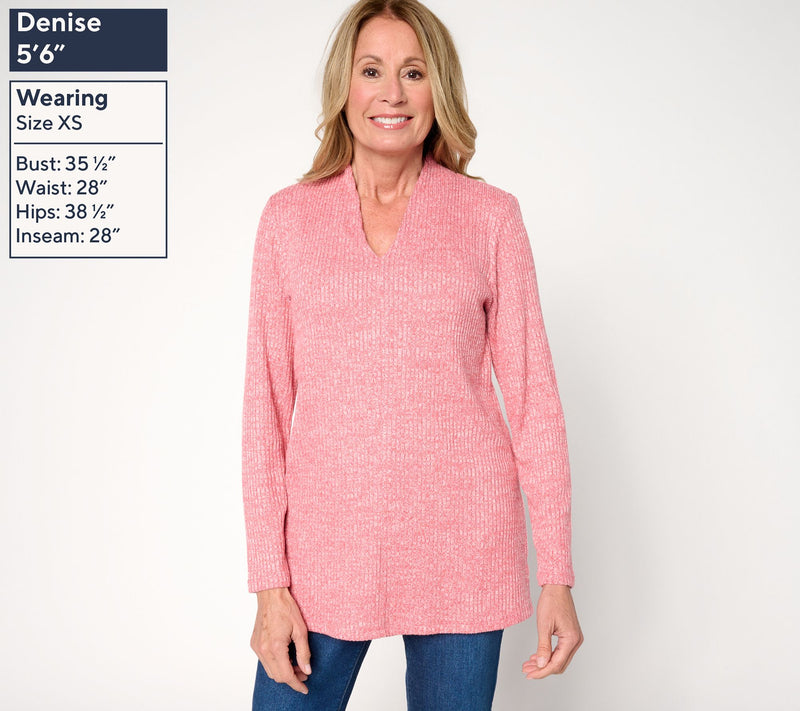 Denim & Co. Regular Drop Needle Rib Long Sleeve V-Neck Tunic — View 11