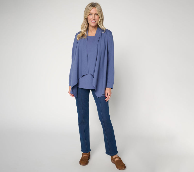 Denim & Co. Essentials Petite Perfect Jersey Draped Cardigan — View 5