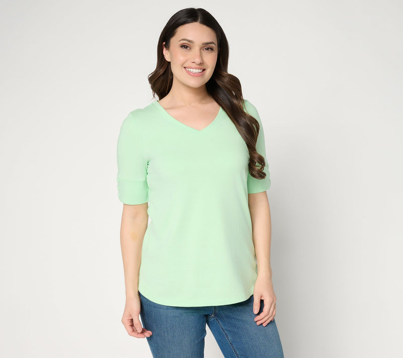 Denim & Co. Perfect Jersey Elbow Sleeve Top with Button Detail — View 12