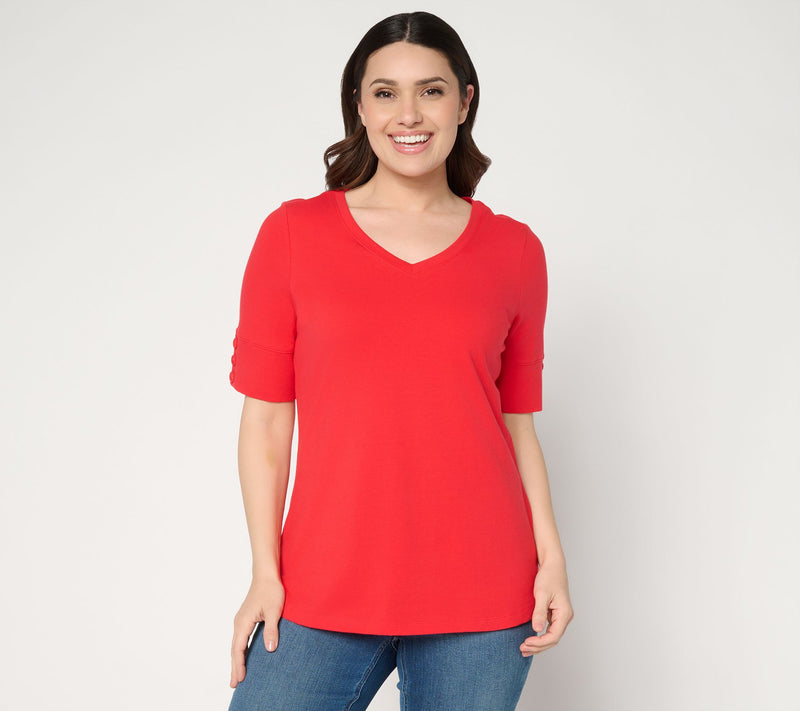 Denim & Co. Perfect Jersey Elbow Sleeve Top with Button Detail — View 14