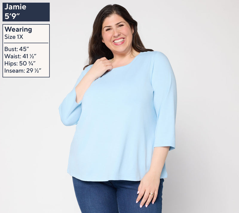 Denim & Co. Essentials Favorite Jersey 3/4 Sleeve Top w/ Back Pleat — View 2