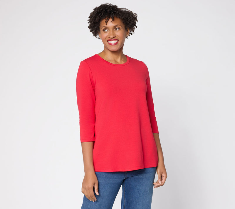 Denim & Co. Essentials Favorite Jersey 3/4 Sleeve Top w/ Back Pleat — Main view