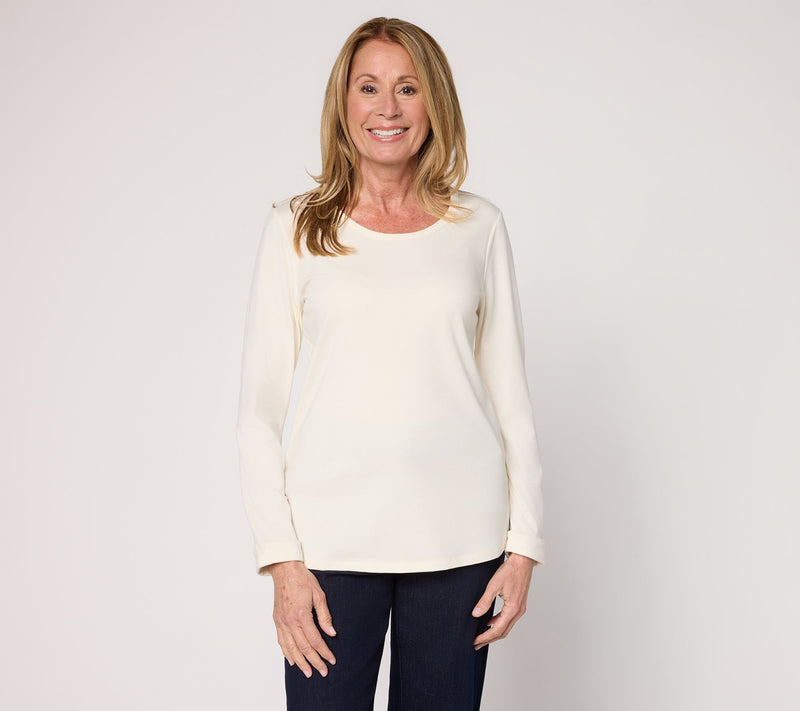 Denim & Co. Essentials Favorite Jersey Scoop Neck Top w/ Cuff Detail — View 11