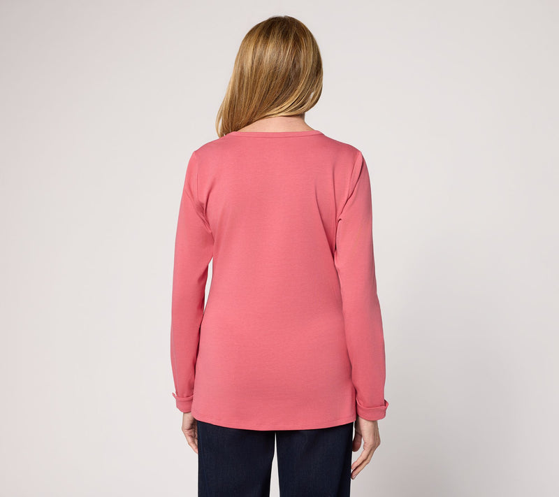 Denim & Co. Essentials Favorite Jersey Scoop Neck Top w/ Cuff Detail — View 3