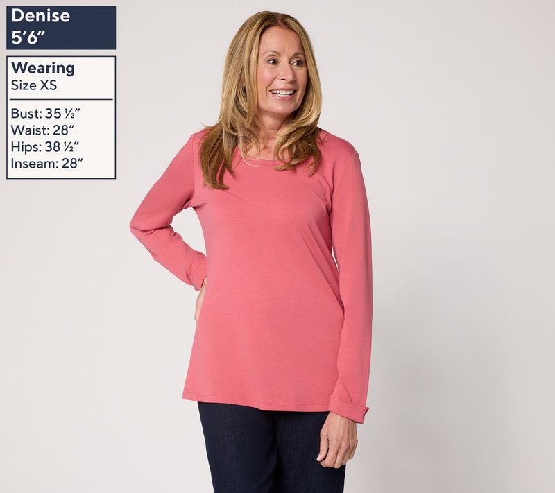 Denim & Co. Essentials Favorite Jersey Scoop Neck Top w/ Cuff Detail — View 2