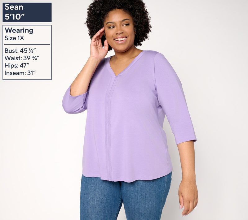 Denim & Co. Essentials Favorite Jersey 3/4 Sleeve V-Neck Top — View 2