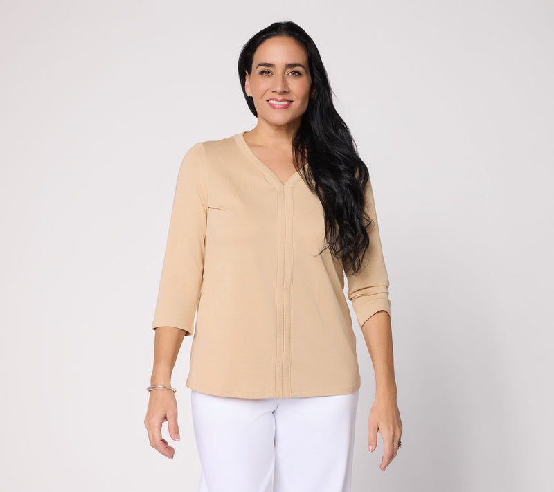 Denim & Co. Essentials Favorite Jersey 3/4 Sleeve V-Neck Top — View 11